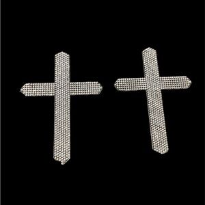 2 Silver Diamante Rhinestone Cross Embellishments Flat Back Crystal with Sparkly